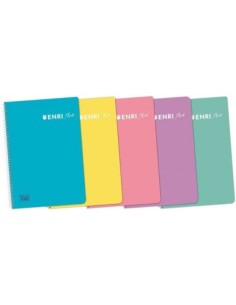 Paq 5 cuaderno espiral 4º 80h 90g cuad4x4 c m enri plus tapa plastico colores pastel
